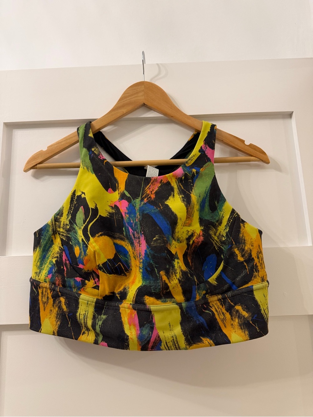 lululemon athletica Abstract Paint-Print Sports Bra in Yellow, Black and Blue